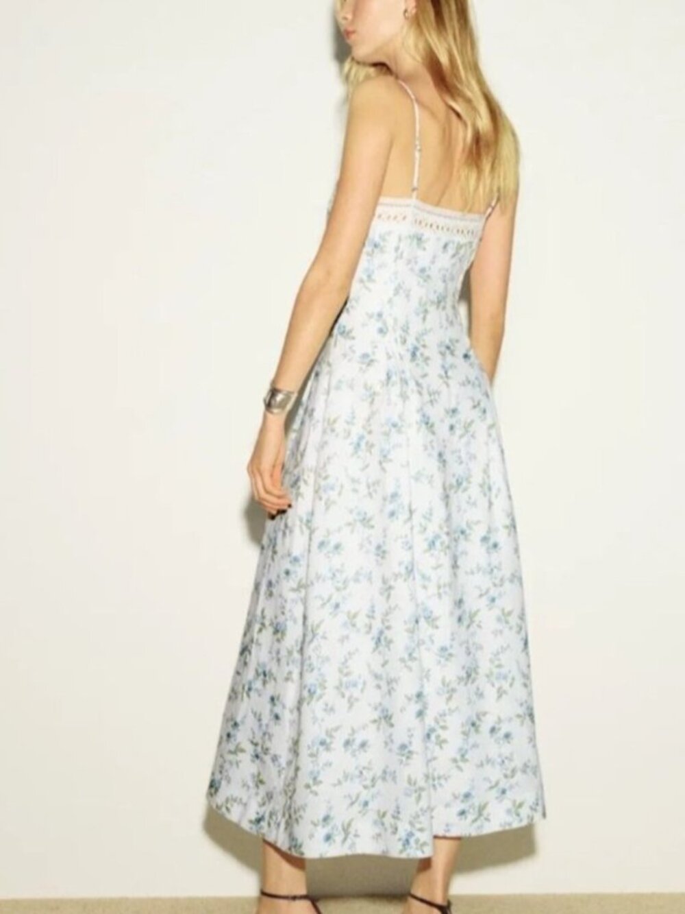 NEW Reformation Pomona Linen Lace Trim Midi Dress Nostalgia Floral | US 6 UK 10 - Picture 4 of 12